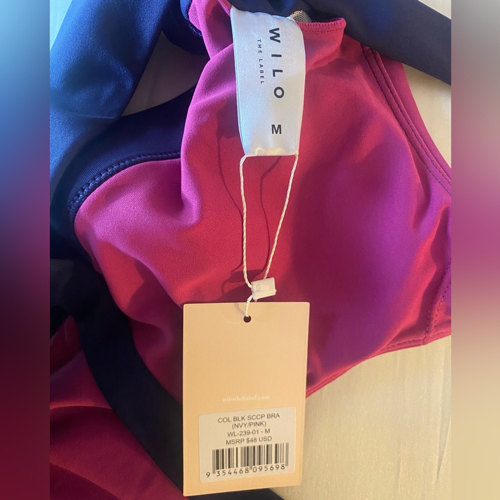 New w/Tag WILO The Label | Women’s Sports Bra | Size Medium | Pink, Navy & White - Picture 3 of 4